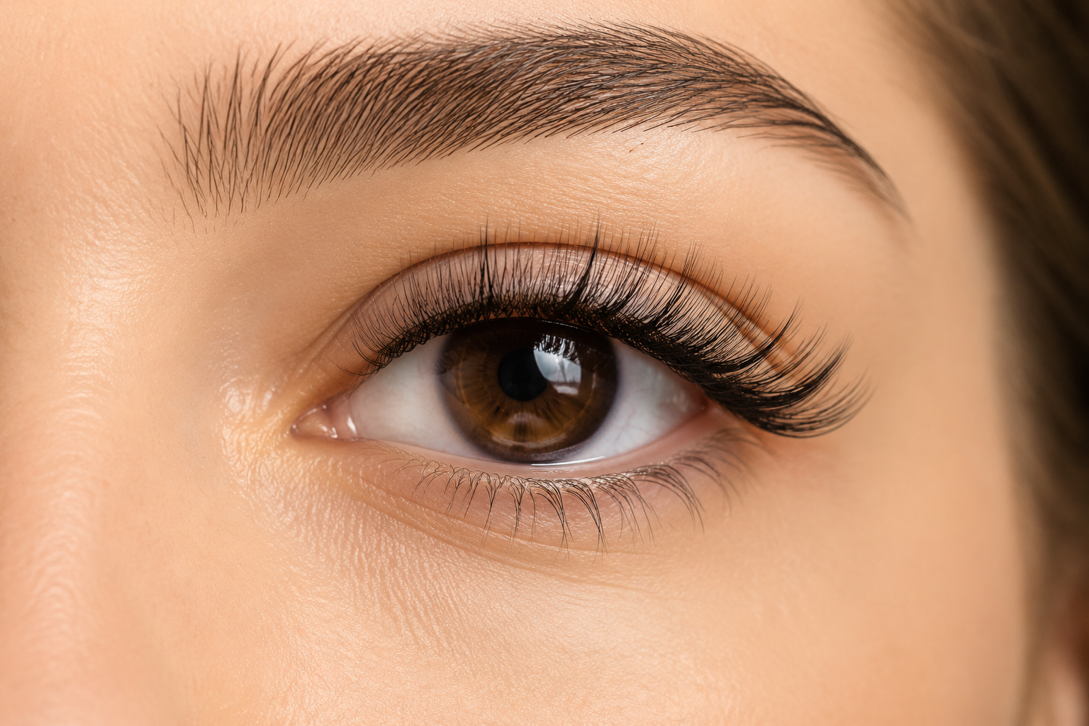 Professional wispy lash extensions and groomed brow
